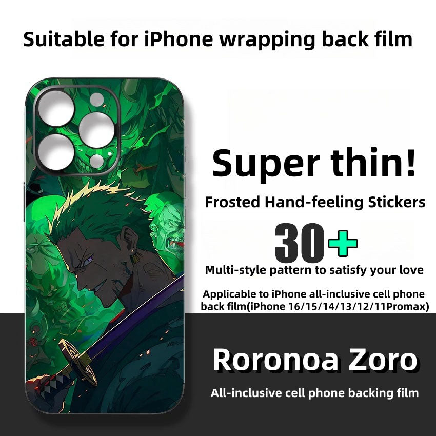 One Piece Roronoa Zoro Phone Skin Sticker for iPhone, Green Sword Style Anime Back Film Decal, Ultra-Thin Scratch Resistant Phone Wrap Sticker, Anime One Piece Merch for iPhone Back Protective Sticker