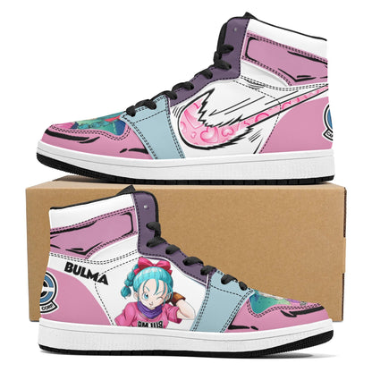 Dragon Ball Bulma Anime High Top Sneakers, Pink White Light Blue Custom Print Streetwear Shoes, Men Women Casual Fashion Sneakers, Anime Fan Collectible Footwear Gift