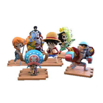 One Piece Half Skeleton Mini Figure Set, Straw Hat Pirates Luffy Zoro Sanji Nami Chopper Robin Usopp Franky Brook Anime Figurine, PVC Chibi Skeleton Model Toy, Desktop Decoration Collectible Gift for One Piece Fans