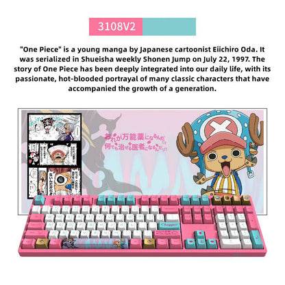 One Piece Chopper Mechanical Keyboard, Pink Anime Themed 104 Keys Full Size Wired Gaming Keyboard, PBT Custom Anime Keycaps Mechanical Keyboard for PC Laptop Desktop Gamers One Piece Fans