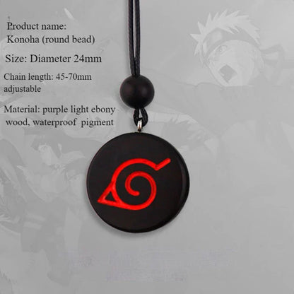 Naruto Anime Symbol Pendant Necklace, Akatsuki Red Cloud Sharingan Konoha Logo Wooden Necklace, Adjustable Rope Chain Cosplay Jewelry, Gift for Naruto Fans