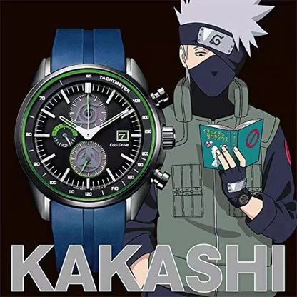 Naruto Hatake Kakashi Chronograph Wrist Watch, Anime Naruto Kakashi Themed Sports Quartz Watch, Silver Case Blue Silicone Strap Analog Wristwatch, Anime Collectible Cosplay Accessory Gift for Naruto Fans