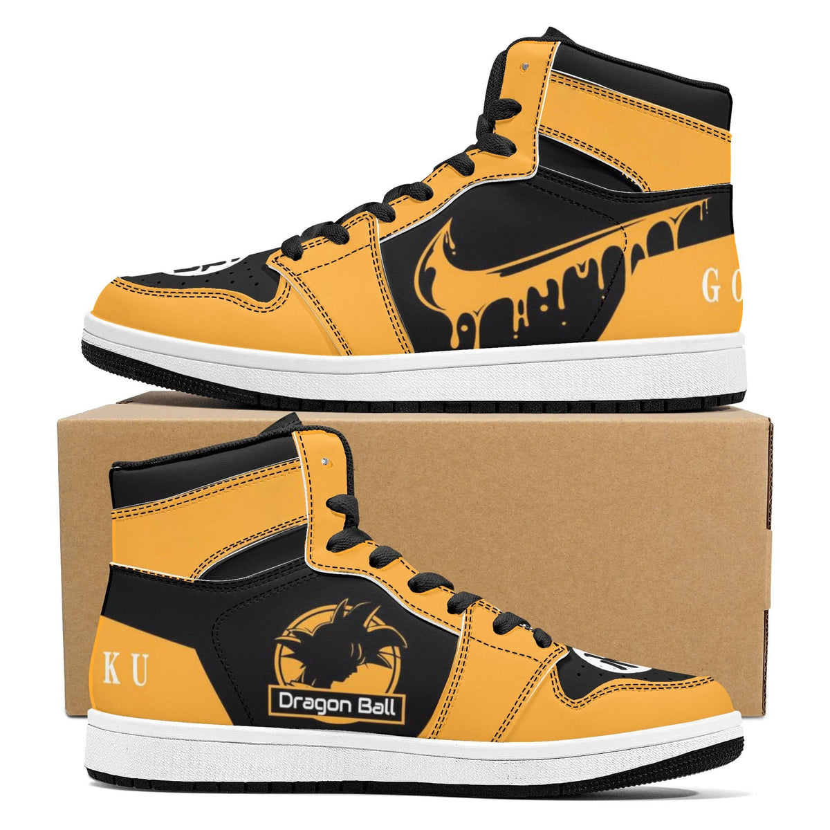 Dragon Ball Son Goku Anime High Top Sneakers, Yellow Black Custom Print Streetwear Shoes, Men Women Casual Fashion Sneakers, Anime Fan Collectible Footwear Gift