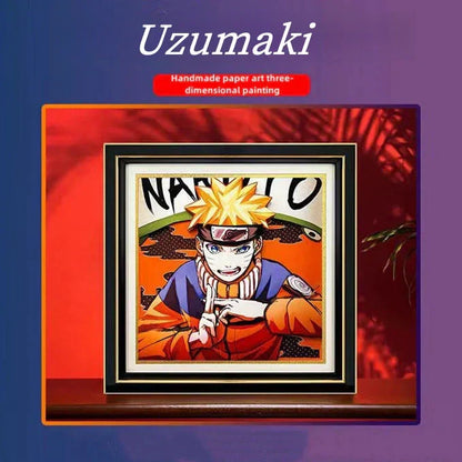 Naruto Uzumaki 3D Layered Paper Art Frame, Anime Naruto Handmade Paper Cut Shadow Box, Stratification Paper Carving Painting, Wall & Desk Display Decor, Collectible Art Gift for Naruto Anime Fans
