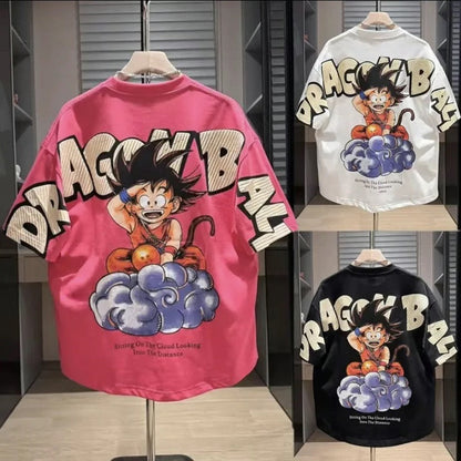 Dragon Ball Kid Goku T-Shirt, Anime Kame Cloud Graphic Oversized Short Sleeve Tee, Casual Loose Fit Cotton Tshirt for Men Women, Dragon Ball Z Fan Anime Shirt Gift