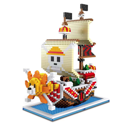 One Piece Pirate Ship Micro Building Blocks Set, Mini Brick Model Kit, Thousand Sunny, Going Merry, Red Force & Polar Tang Vessel, Desktop Display, Collectible Gift for Anime Fans