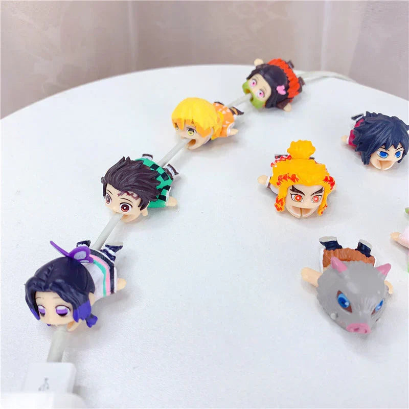 Demon Slayer Anime Cable Bite Protector, Cute Kimetsu no Yaiba Cable Saver, Cartoon Character Charger Cord Protector, Anti-break Cable Sleeve, Demon Slayer Collectible Cable Accessories, Gift for Anime Fans