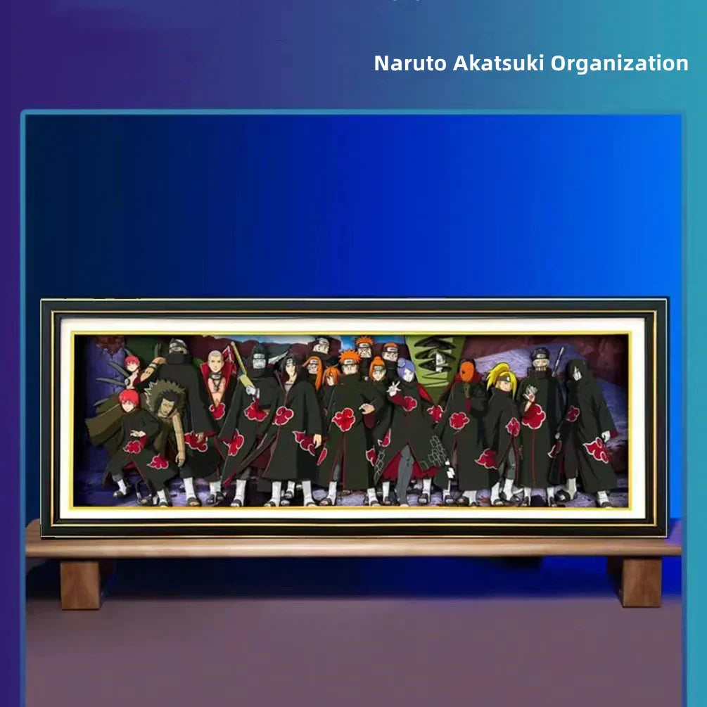 Naruto Akatsuki Group 3D Paper Cut Shadow Box Framed Art, Handmade Layered Papercraft Wall Decor, Anime Picture Frame, Fan Collectible Room Decor Gift