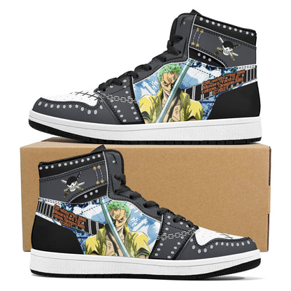 One Piece Roronoa Zoro Anime High Top Sneakers, Custom Printed Zoro Character Fashion Casual Shoes, One Piece Anime Streetwear Footwear, Anime Sneaker Gift for One Piece Fans