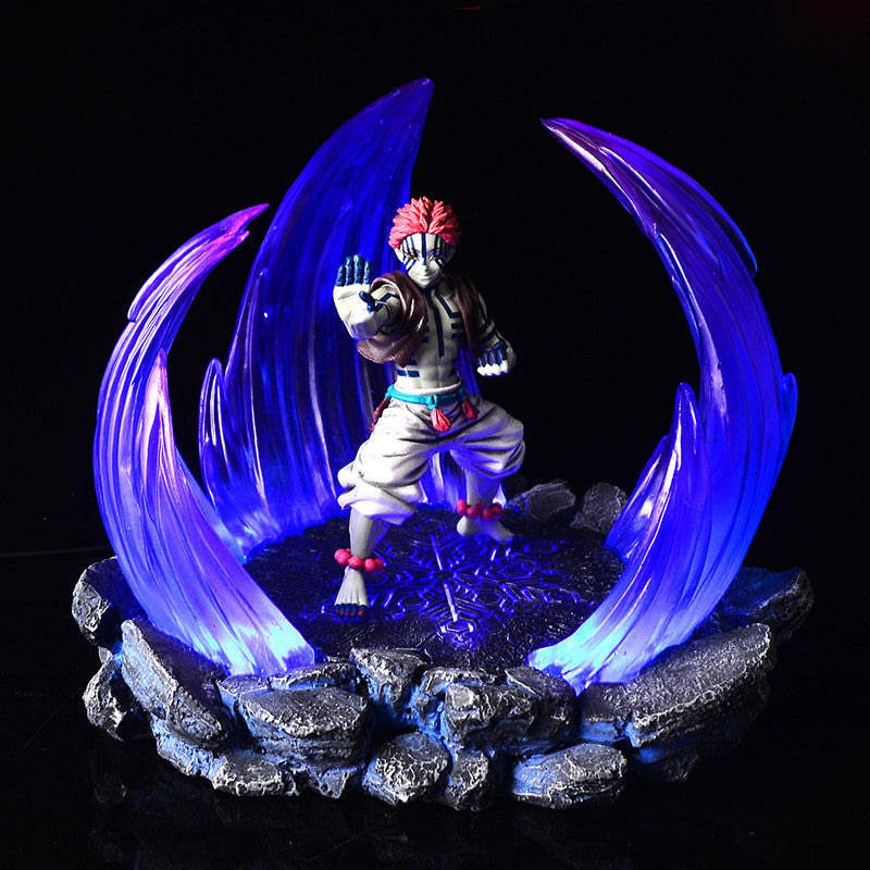 Demon Slayer Akaza Figure, Akaza Battle Scene Statue with Blue Purple Special Effects Base, Anime Character Collectible Figurine, Desktop Display Model Toy, Gift for Demon Slayer Fans