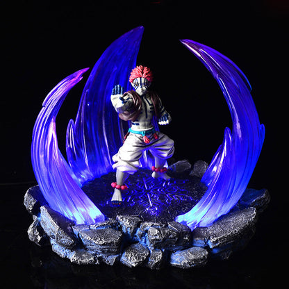 Demon Slayer Akaza Figure, Akaza Battle Scene Statue with Blue Purple Special Effects Base, Anime Character Collectible Figurine, Desktop Display Model Toy, Gift for Demon Slayer Fans