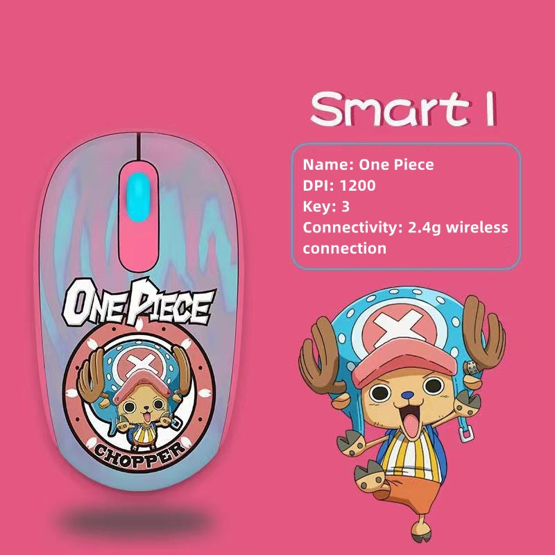 One Piece Anime 2.4G Wireless Mouse, Portable Optical Computer Mouse with Tony Tony Chopper & Straw Hat Skull Pattern, Ergonomic Silent Mice for Laptop PC Desktop, Anime Fan Gift
