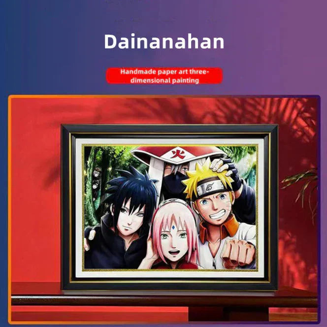 Naruto Team 7 3D Paper Cut Shadow Box Framed Art, Handmade Layered Papercraft Wall Decor, Anime Picture Frame, Fan Collectible Room Decor Gift