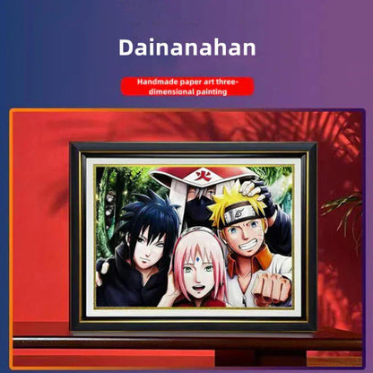 Naruto Team 7 3D Paper Cut Shadow Box Framed Art, Handmade Layered Papercraft Wall Decor, Anime Picture Frame, Fan Collectible Room Decor Gift