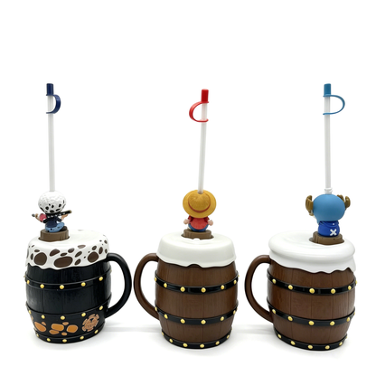 One Piece Monkey D. Luffy Tony Tony Chopper Trafalgar Law Barrel Shaped Straw Cup, Collectible Figure Lid Drinking Mug With Straw For Fans Collection