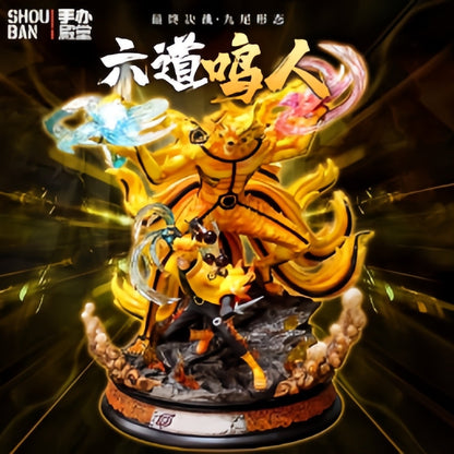 Naruto Uzumaki Six Paths Sage Mode Kurama Figure, Nine Tails Fox Anime GK Statue, LED Light Collectible Figurine, High Detailed Resin Model, Desktop Decoration Gift for Naruto Fans