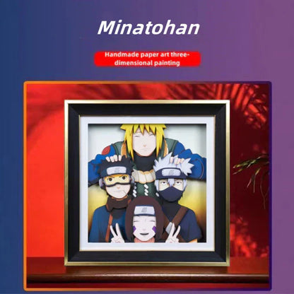 Naruto Minato Team 3D Paper Cut Shadow Box Framed Art, Handmade Layered Papercraft Wall Decor, Minato Kakashi Obito Rin Anime Picture Frame, Anime Fan Room Decor Gift
