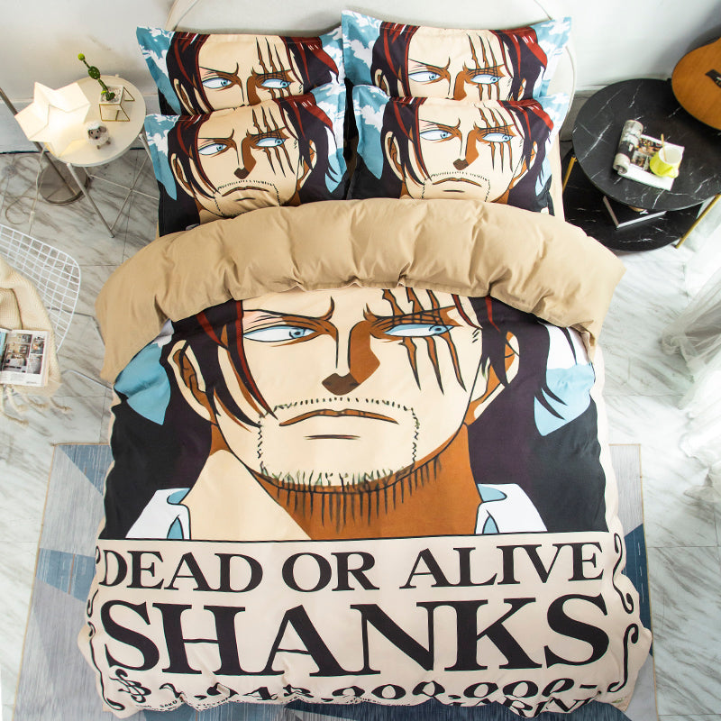 One Piece Shanks Bedding Set, 3D Printed Anime Duvet Cover with Pillowcases, Soft Microfiber Anime Bed Set, Zipper Closure Bedroom Decor Bedding Gift for One Piece Fans Teens Adults
