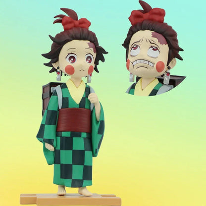 Demon Slayer Kimetsu no Yaiba Anime Figure, Tanjiro Zenitsu Inosuke Kimono Version Figurine with Extra Interchangeable Face, Cute Demon Slayer Collectible Statue, Desk Decor Anime Gift for Fans