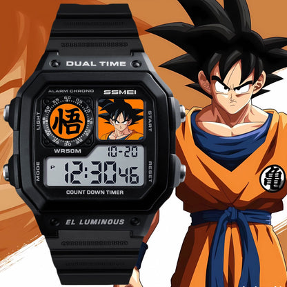 Dragon Ball Goku Digital Watch, Anime Goku "Wu" Symbol Sport Electronic Wrist Watch, 50M Waterproof EL Luminous Dual Time Alarm Chrono Watch, Collectible Gift for Dragon Ball Fans
