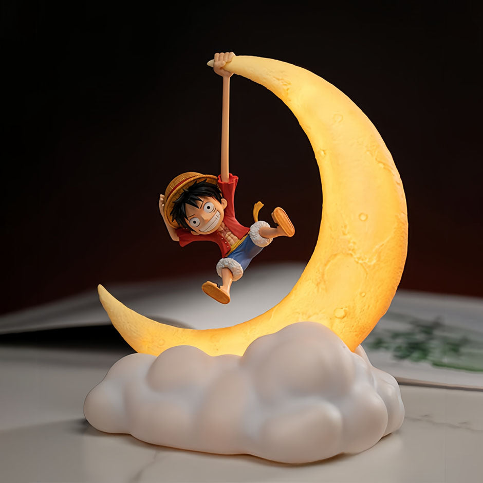 One Piece Luffy Moon Cloud Night Light, Anime Luffy Figure Swing LED Table Lamp, Warm Soft Light USB Charging Bedside Decor Lamp, One Piece Anime Merch Nightlight Gift for One Piece Fans