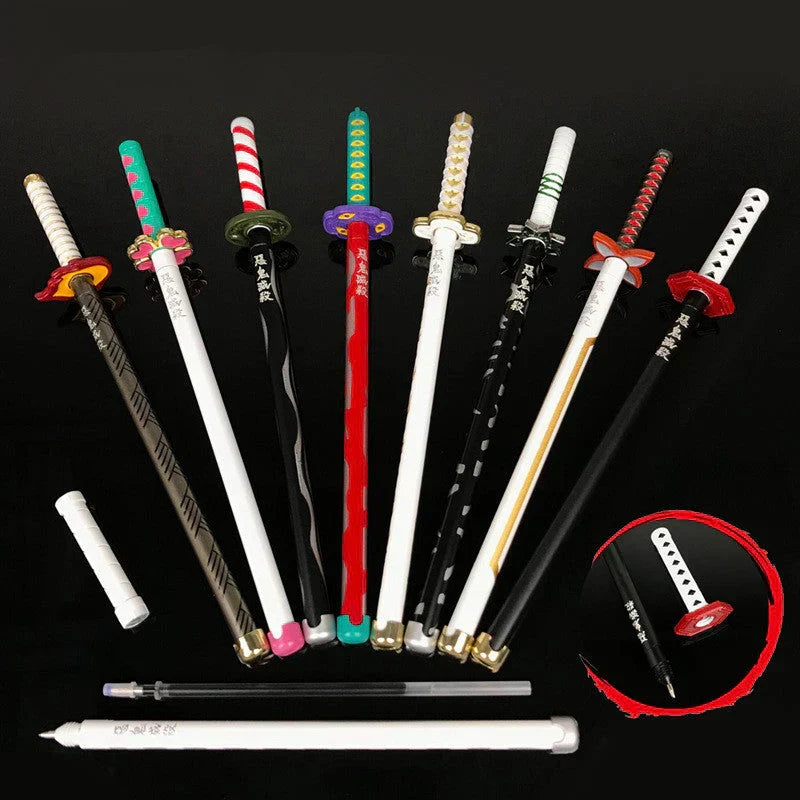 Demon Slayer Katana Shape Gel Pen, Kimetsu No Yaiba Nichirin Sword Replica Writing Pen, Anime Sword Themed Stationery Ballpoint Pen with Scabbard, Collectible Anime Office School Supplies Gift for Demon Slayer Fans