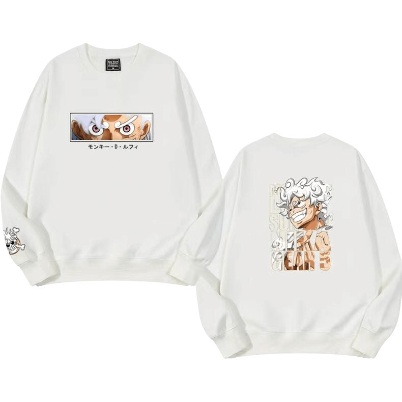 One Piece Luffy Nika Anime Crewneck Sweatshirt, Long Sleeve Pullover Sweater, Multi Color Casual Streetwear, Loose Fit Anime Print Sweatshirt, Gift for One Piece Fans