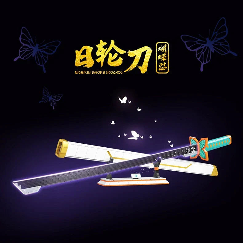Demon Slayer Shinobu Nichirin Sword Building Block Set, Kochou Shinobu Anime Katana Model with Scabbard & Display Stand, Collectible Cosplay Prop Bricks Kit, Gift for Demon Slayer Fans