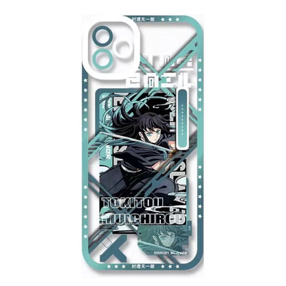Demon Slayer Muichiro Tokito & Mitsuri Kanroji Anime Phone Case, Angel Eyes Frame Clear Transparent Soft TPU Shockproof Slim Protective Phone Cover, Kimetsu no Yaiba Manga Phone Shell for iPhone, Anime Fan Merch Gift