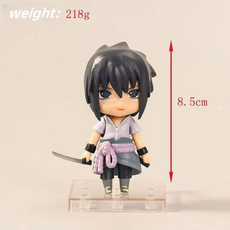 Naruto Uchiha Sasuke Nendoroid Style Figure Set of 3, Q Version Changeable Faces Anime Action Figurine with Weapon & Effect Parts, Collectible Model with Stand, Desktop Ornament Fan Gift