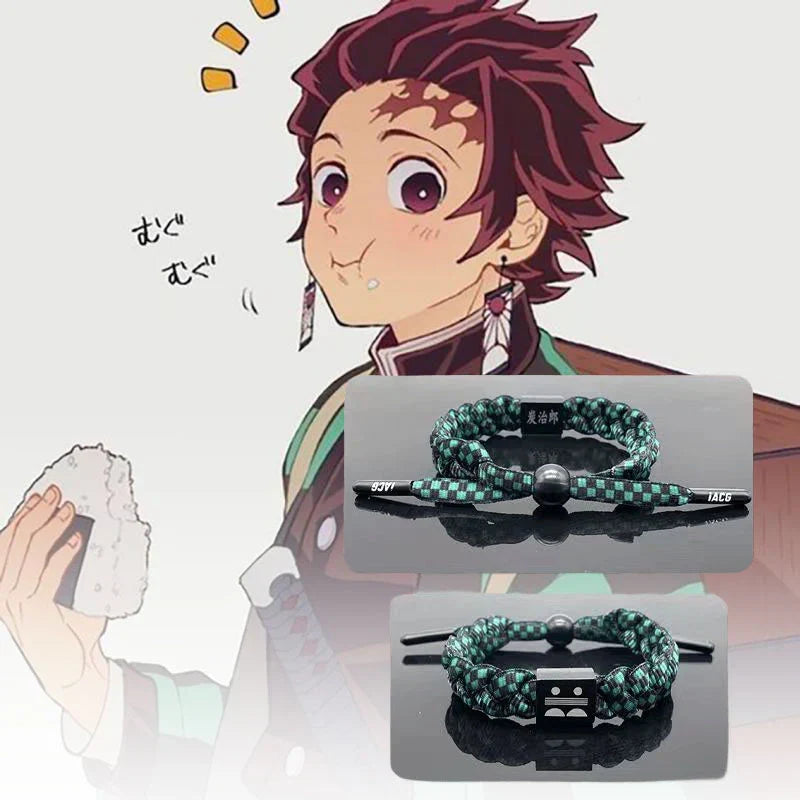 Demon Slayer Anime Braided Bracelet, Tanjiro Nezuko Rengoku Giyuu Cosplay Handmade Woven Rope Bracelet, Adjustable Character Themed Wristband, Anime Fan Collectible Jewelry Gift for Men Women Teens