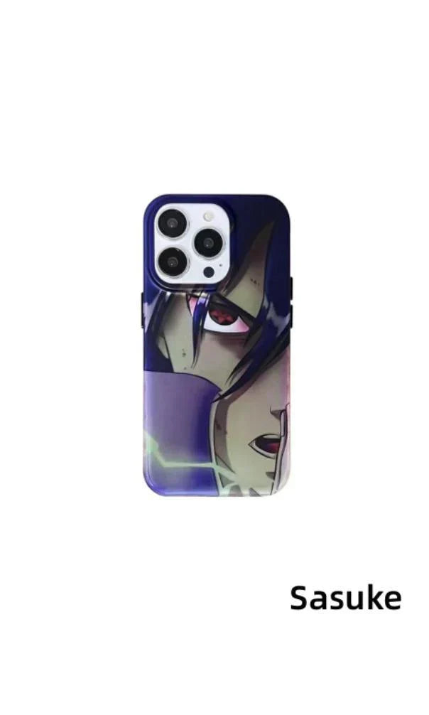 Naruto Anime Holographic Print Phone Case for iPhone, Uchiha Sasuke Hatake Kakashi Color Shifting Manga Character Cover, Slim Shockproof Anti-Scratch Soft Protective Phone Shell, Anime Naruto Fan Birthday Gift