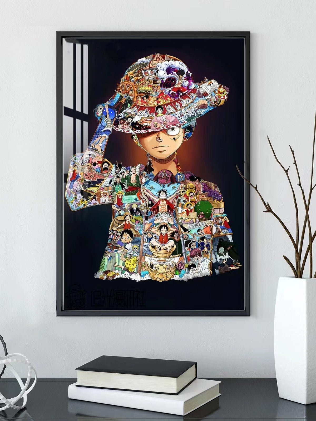 One Piece Luffy Collage LED Wall Art Decor, Anime Monkey D Luffy Wooden Cutout Backlit Wall Sign, Colorful Mosaic Character Collage Artwork, Anime Bedroom Wall Hanging Decoration, One Piece Fan Collectible Gift