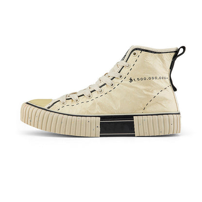 One Piece Luffy Vintage Wrinkled High Top Canvas Sneakers, Unisex Lace-Up Cookie Sole Skate Shoes, Beige Distressed Canvas Casual Walking Shoes, One Piece Anime Streetwear Footwear, Anime Fan Gift