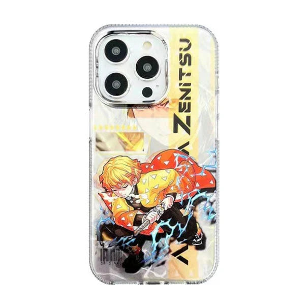 Demon Slayer Anime Poster Style Phone Case for iPhone, Tanjiro Zenitsu Vibrant Character Art Clear Transparent Shockproof Slim TPU Protective Phone Cover, Kimetsu no Yaiba Anime Phone Shell, Demon Slayer Fan Merch Gift