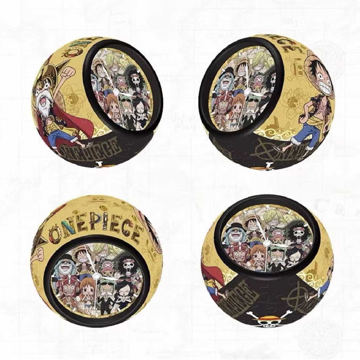 One Piece Anime Sphere Desk Clock, Round Ball Shape Analog Table Clock, One Piece Characters Collectible Decor Clock, Silent Non Ticking Desktop Ornament Gift for Anime Fans