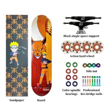 Naruto Anime Complete Skateboard, 7-Layer Maple Wood Deck Anime Character Graphic Standard Trick Skateboard, Fully Assembled Skate Board for Beginners Teens Adults, Anime Fan Gift