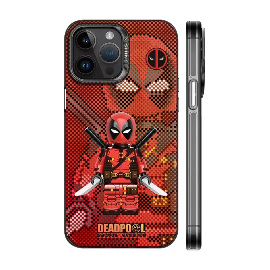 Marvel Deadpool & Wolverine Lego Style Phone Case for iPhone, Marvel Superhero Pixel Brick Figure Protective Cover, Shockproof Anti-Scratch Phone Shell, Cool Comic Character Design, Collectible Phone Case Gift for Marvel Fans