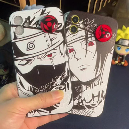 Naruto Anime Phone Case, Itachi Kakashi Black White Manga Print Case with Sharingan Pop Socket, Shockproof Soft TPU Protective Cover, Naruto Fan Phone Case Gift
