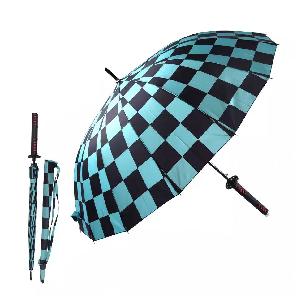 Demon Slayer Anime Sword Umbrella, Katana Shape Handle Long Rain Umbrella, Tanjirou Zenitsu Shinobu Pattern Parasol, Windproof Sun Rain Umbrella, Demon Slayer Cosplay Merch Gift for Anime Fans