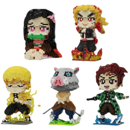 Demon Slayer Micro Building Blocks Set, Anime Character Mini Brick Figure, Tanjiro Nezuko Zenitsu Inosuke Rengoku Giyuu DIY Assembly Model, Collectible Anime Statue Toy, Gift for Anime Fans