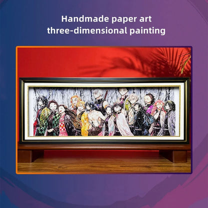 Demon Slayer 3D Paper Cut Framed Art, Anime Character Group Portrait Paper Carving Light Painting, Layered Papercraft Wall Decor, High Transparent Plexiglass Frame, Anime Room Poster Decoration, Collectible Gift for Demon Slayer Fans