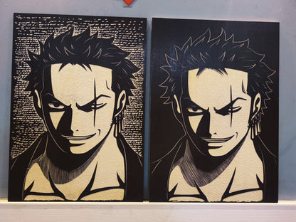 One Piece Roronoa Zoro Hand Carved Art Painting, Anime Zoro Hand Engraved Wood Artwork, One Piece Character Hand Carving Wall Decor, Collectible Handmade Art Gift for One Piece Fans