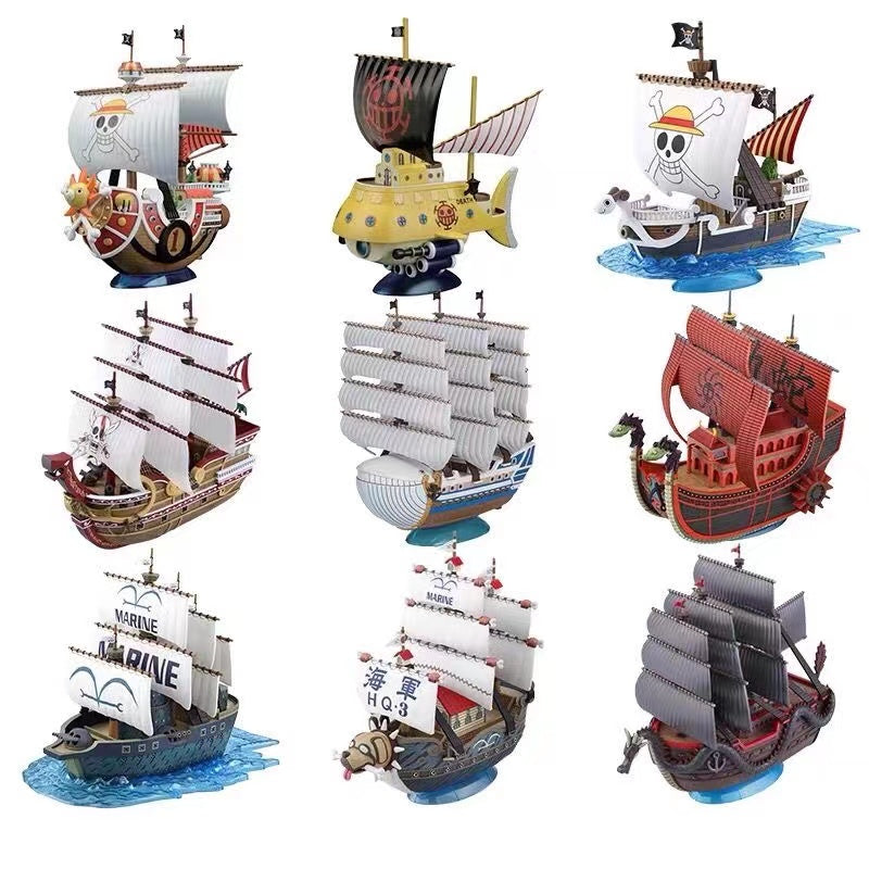 One Piece Pirate Ship Model Kit, Thousand Sunny Going Merry Assembly Boat Building Model, Multiple Styles Anime Pirate Vessel Figure, Collectible DIY Assembly Toy Gift for One Piece Fans