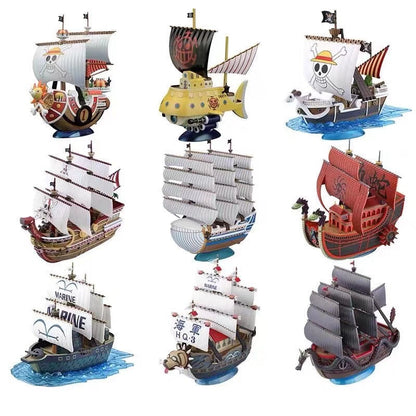 One Piece Pirate Ship Model Kit, Thousand Sunny Going Merry Assembly Boat Building Model, Multiple Styles Anime Pirate Vessel Figure, Collectible DIY Assembly Toy Gift for One Piece Fans