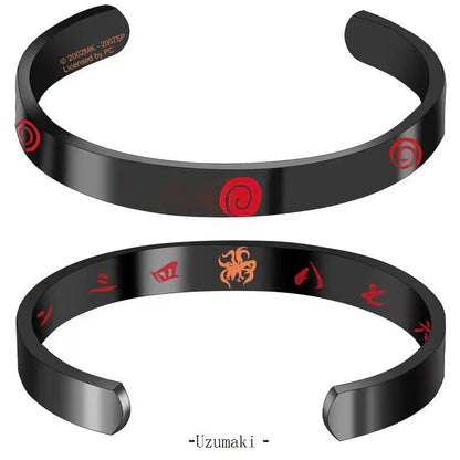 Naruto Anime Cuff Bracelet, Akatsuki & Clan Symbol Stainless Steel Open Cuff Bangle, Cosplay Jewelry Wristband, Gift for Naruto Anime Fans Men Women