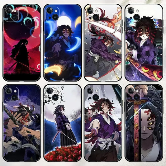 Demon Slayer Kokushibo Anime Phone Case, Kimetsu no Yaiba Kokushibo Cool Art Print Liquid Silicone Shockproof Slim Protective Phone Cover, Anime Manga Phone Shell for iPhone, Demon Slayer Fan Merch Gift