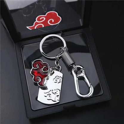 Naruto Akatsuki Red Cloud Keychain, Anime Akatsuki Symbol Metal Key Ring with Gift Box, Cosplay Accessory Pendant Key Chain, Collectible Gift for Naruto Anime Fans