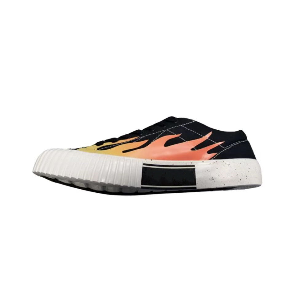 One Piece Ace Low Top Canvas Sneakers for Men Women, Black Orange Flame Graphic Portgas D Ace Anime Skate Shoes, Unisex Lace-Up Thick Ribbed Cookie Sole Streetwear Casual Walking Shoes, Anime Fan Collectible Gift