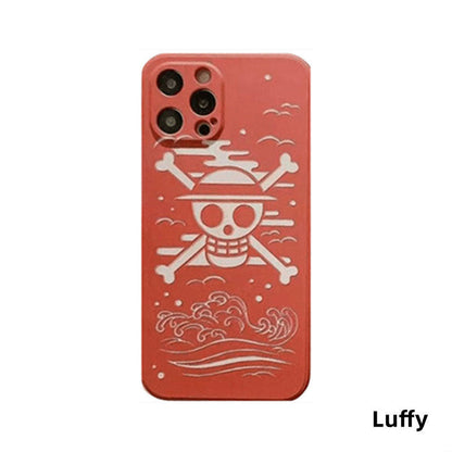 One Piece Anime Phone Case for iPhone, Straw Hat Pirates & Heart Pirates Jolly Roger Print Shockproof Soft TPU Protective Cover, Japanese Wave Sakura Pattern Skull Logo Phone Shell One Piece Merch for iPhone Series